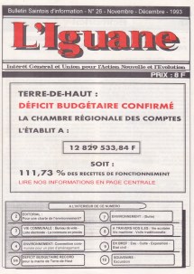 Première page du journal L'Iguane relatant le déficit de 1993