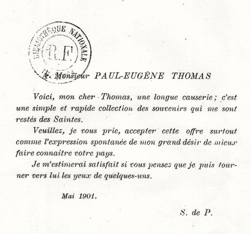 Dédicace de Sauzeau de Puyberneau à M. 
