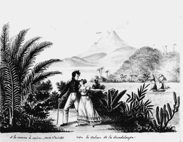 Fréminville et Caroline sur le Morne Mire. Au fond, la Guadeloupe 